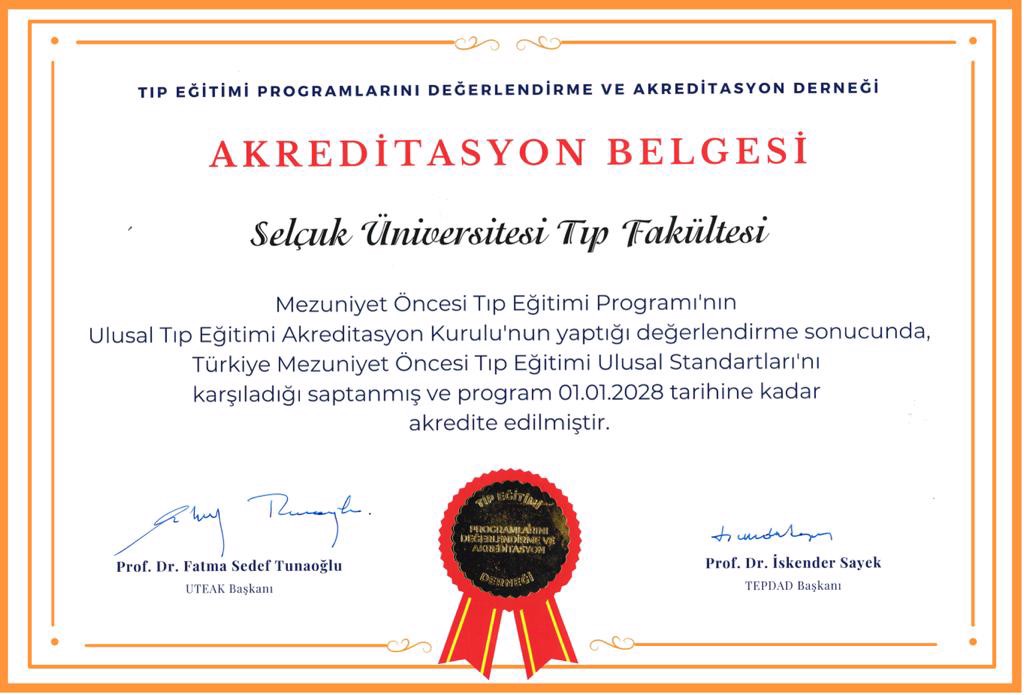 Selçuk Üniversitesi Tıp Fakültesinin eğitim - öğretim başarısı ikinci kez tescillendi